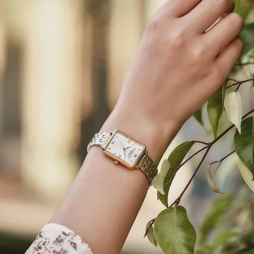 Vista 2 de VICTORIA HYDE Relojes para mujer, esfera de nácar verde, correa de cuero auténtico, caja rectangular clásica