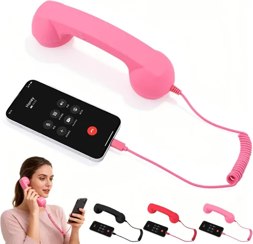 Vista 8 de Auricular retro para iPhone y Android, receptor de teléfono celular con micrófono y altavoz, auricular retro, cómodo receptor de estilo telefónico