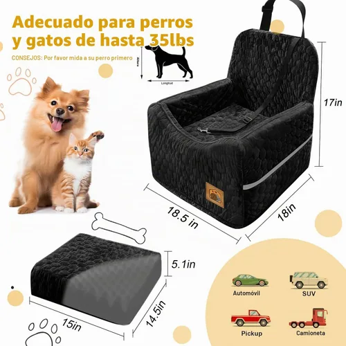 Vista 2 de Asiento de automóvil para perros pequeños/medianos, asiento elevador de perro de espuma viscoelástica, seguridad de viaje con funda extraíble