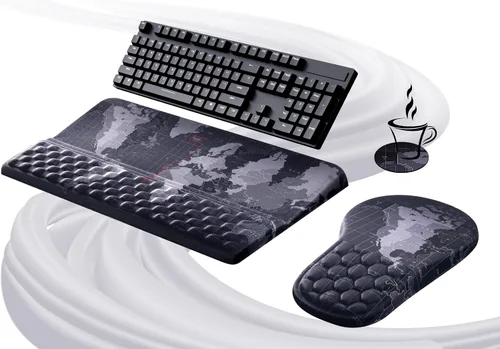 Vista 9 de Ospelelf Conjunto de Reposamuñecas Ergonómico de Alfombrilla para Ratón y Soporte para Teclado, Comodidad con Espuma Viscoelástica, Alivio del Dolor