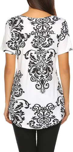 Vista 5 de Blusón plisado de manga corta con estampado floral y cuello Henley en V para mujer, con vuelo.