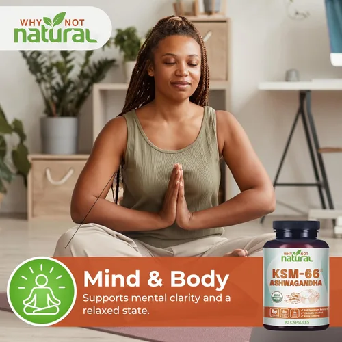 Vista 4 de Why Not Natural Ashwagandha Orgánica KSM 66 Suplementos Cápsulas - KSM66