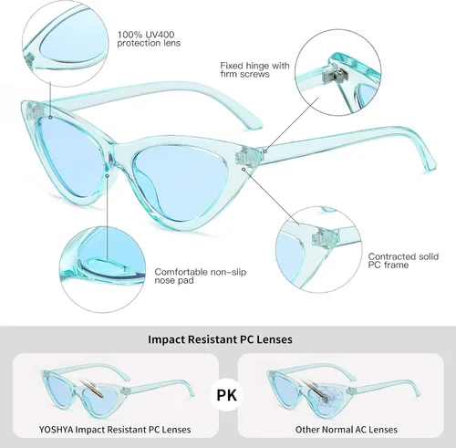 Vista 4 de Lentes de sol retro para mujer, con marco de plástico y diseño con estilo ojo de gato YOSHYA
