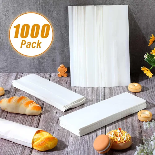 Vista 2 de Zhehao 1000 bolsas de cubiertos de churro, fundas de papel kraft blancas, bolsas de papel para galletas, cubiertos de papel para panadería