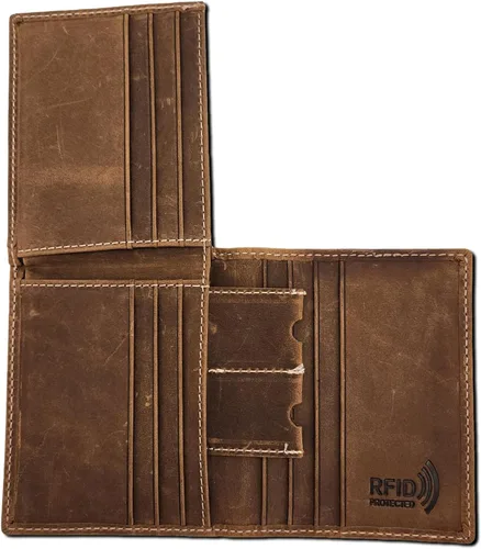 Vista 5 de Cartera de piel con RFID plegable en L para hombre, tarjetero y triple textura de serpiente (J700LF, marrón rústico), Marrón Rústico J700, L-pliegue