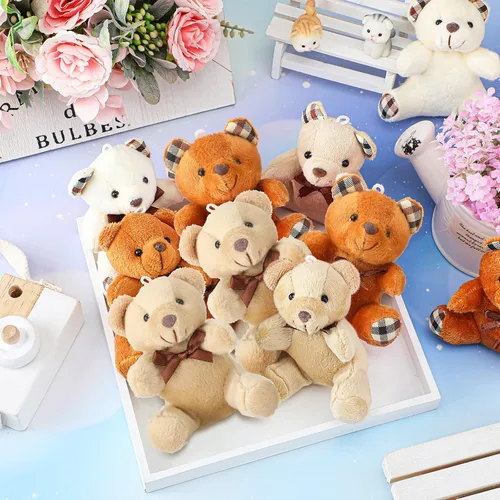 Vista 6 de HyDren 24 piezas de oso de peluche mini de 4 pulgadas, oso pequeño suave y pequeño a granel, llavero de animal de peluche para decoración de fiesta