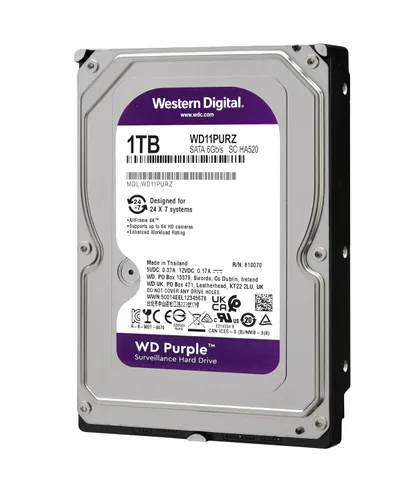 Vista 2 de Western Digital Disco Duro Interno de Vigilancia WD Purple de 1TB - SATA 6 Gb/s, Caché de 64 MB, 3.5" - WD10PURZ