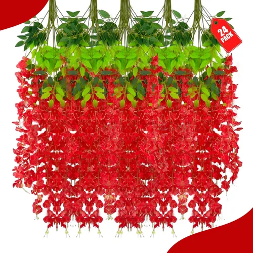 Vista 66 de Paquete de 12 flores colgantes de glicina rosa, flores colgantes falsas de 3.44 pies, guirnalda de glicina artificial para decoración de boda, telón