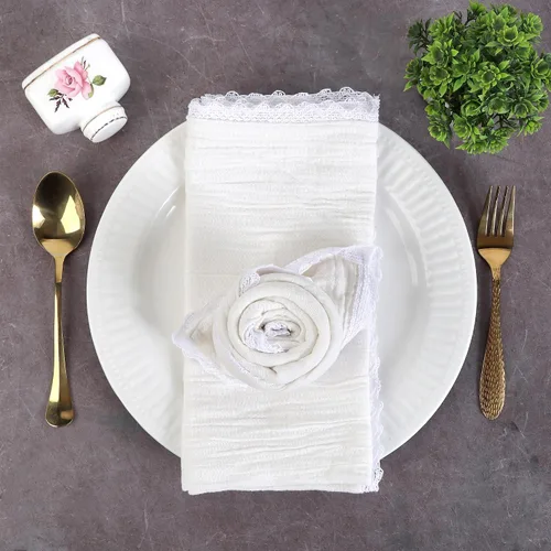 Vista 36 de FINGERCRAFT Servilletas de tela de lino y algodón de 12 unidades con esquinas ingletadas y elegante encaje para uso diario; las servilletas están