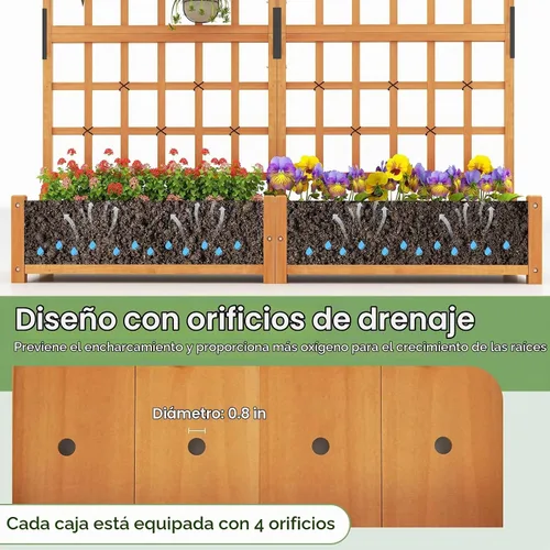 Vista 3 de HAPPYGRILL Cama de jardín elevada de 71 pulgadas con enrejado y 2 techos