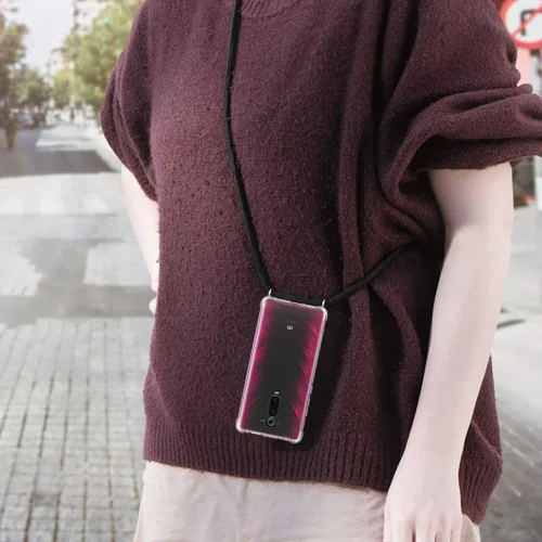 Vista 2 de kwmobile Funda cruzada compatible con Xiaomi Mi 9T (Pro) / Redmi K20 (Pro) - Funda transparente de TPU con correa de cordón - Negro/Transparente