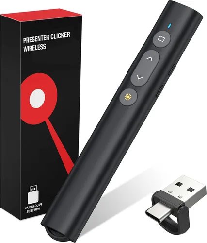 Vista 13 de Clicker de Presentación Puntero Láser Verde, Presentador Inalámbrico Puntero de PowerPoint Recargable, Puntero de Presentación RF 2.4GHz USB