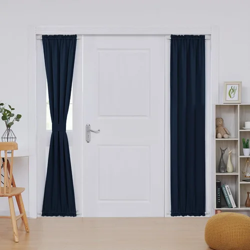 Vista 34 de Deconovo Cortinas opacas para puerta, bolsillo para cortinero y cortinas de bloqueo con aislamiento térmico para dormitorio, 137.16 x 189.2 cm, azul