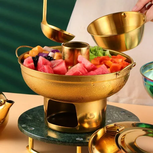 Vista 3 de Olla caliente de acero inoxidable con diseño de arco iris para postre duradera, olla multiusos para sostener frutas, perfecta para reuniones
