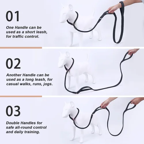 Vista 5 de Correa antideslizante para perro, correa de entrenamiento para perros con doble asa, correa antideslizante de cuero suave y collar, correa de nailon