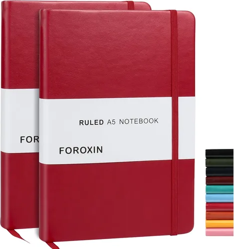 Vista 22 de Cuaderno rayado de tapa dura, tamaño A5, con forro de 8.3 x 5.7 pulgadas, papel grueso premium de 80 gsm (100 hojas/200 páginas). Tapa dura de piel