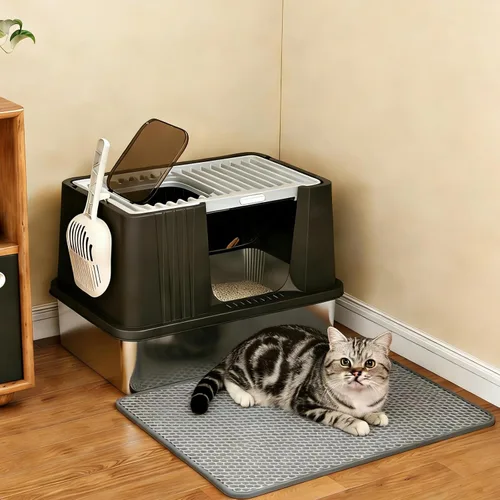 Vista 10 de Oneluck Caja de arena tipo cúpula, cajón tipo inodoro grande XL para gatos, cubierto a prueba de perros, con cuchara, alfombra, para control