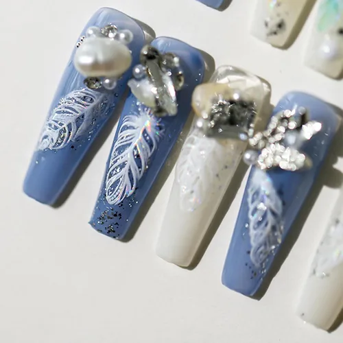 Vista 7 de Calcomanías de uñas de plumas 5D en relieve, color blanco, verde, azul, rosa, cuero, diseño de uñas, grabado de cuero hueco, autoadhesivo, Notas