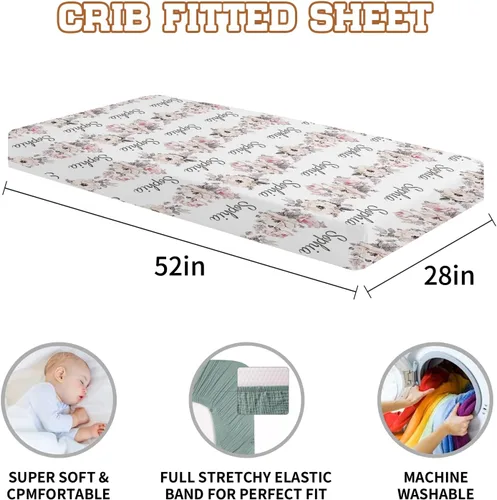Vista 5 de Sábanas de bebé personalizadas para cuna con nombre, ropa de cama de bebé personalizada de 2 piezas para niños y niñas, sábanas ajustables