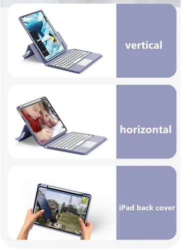 Vista 3 de iPad Air Air2 iPad 5ª 6ª generación 9.7 pulgadas iPad 5 iPad 6 Funda con teclado Touchpad horizontal/vertical Soporte magnético desmontable BT