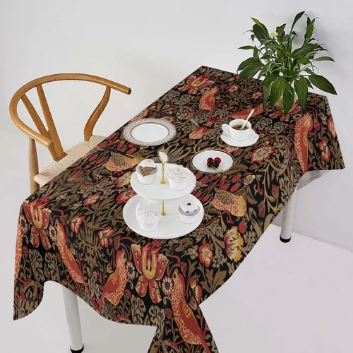 Vista 101 de Mantel Floral Retro de Pájaros, Diseño Original Bohemio William Morris Estampado Cubierta de Mesa para Hogar Picnic Fiesta Comedor Cocina William