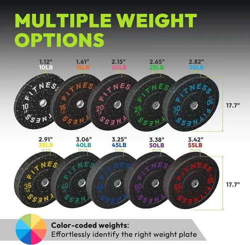 Vista 5 de HANDBODE Olympic High-Bounce Bumper Plates Bench Press Barbell Weights Set 2 - Inch, 10-55 lb Rubber Weight Sets for Home Gym, Strength Training