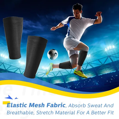 Vista 4 de Hicarer Espinilleras de fútbol, 4 pares de espinilleras flexibles de fútbol, soporte de rendimiento, soporte de poliéster con bolsillo para deportes