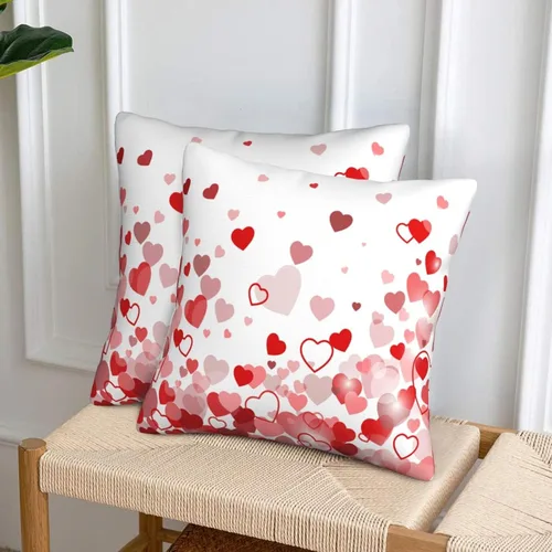 Vista 6 de Juego de 2 fundas de almohada de corazón para el día de San Valentín, fundas de almohada de corazones de amor de 18 x 18 pulgadas, funda de almohada