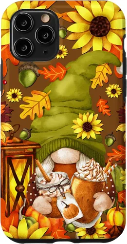Vista 28 de iPhone 13 Pro Max Lindo gnomo de especias de calabaza con árbol de otoño hojas de otoño