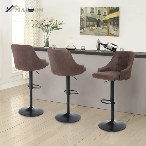 Vista 4 de Maison Taburete de bar giratorio ajustable con respaldo para encimera de cocina, silla de bar acolchada de piel sintética con base resistente
