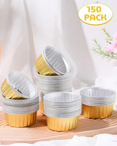 Vista 2 de Patelai - 150 vasos de papel de aluminio de 4.2 onzas para hornear, moldes desechables para magdalenas, moldes desechables para magdalenas