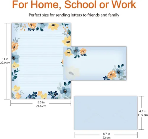 Vista 3 de 48 paquetes de papel estacionario rayado para escribir cartas, papel estacionario de doble cara con diseño floral de 8.5 x 11 pulgadas para escribir