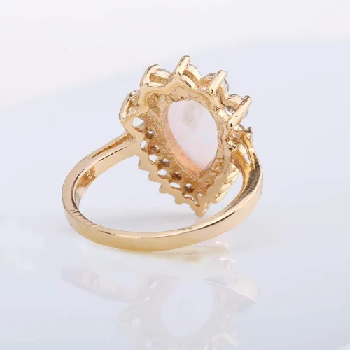 Vista 6 de ZIS Nuevo diseño blanco ópalo de fuego gota de agua 18K chapado en oro CZ piedra anillos de compromiso (8)
