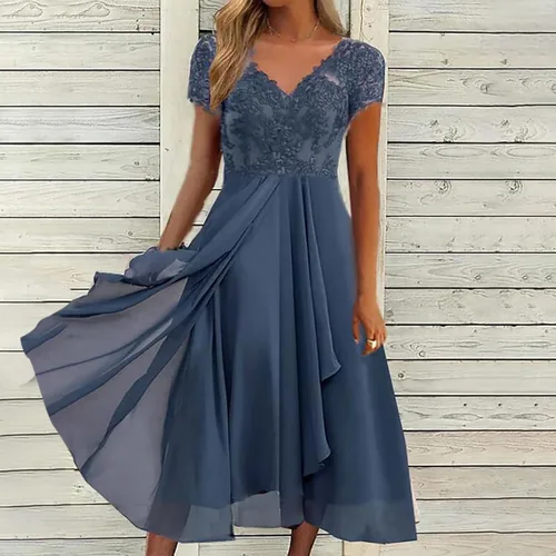 Vista 2 de Vestidos de encaje para invitadas de boda para mujer, vestido corto para madre del novio, vestido de madre de la novia, vestido de noche formal