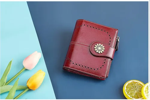 Vista 5 de Lavemi Cartera de cuero para mujer, pequeña, compacta, con bloqueo RFID, con bolsillo con cremallera