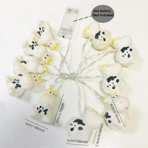 Vista 8 de Guirnalda de luces de vaca de Pascua de 5.4 pies, 10 luces LED de hadas de vaca de Navidad, funciona con pilas para decoración del hogar, fiesta