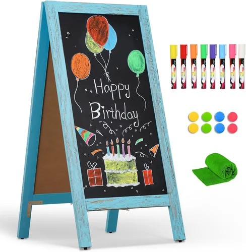 Vista 16 de 4 THOUGHT Pizarra magnética de doble cara con marco A de 40"x20", tablero de madera de pino macizo independiente para sándwiches para restaurantes