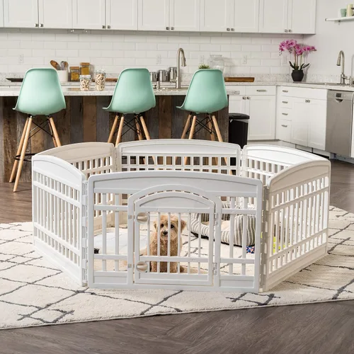 Vista 2 de IRIS USA Corral de juegos de paneles de 24 pulgadas para perro, Blanco