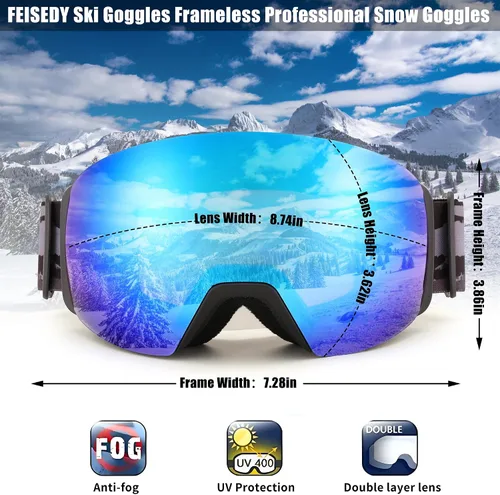 Vista 7 de FEISEDY Over-Glasses Ski/Snowboard Goggles for Men Women Youth B0020 Revoblue Vlt 16%
