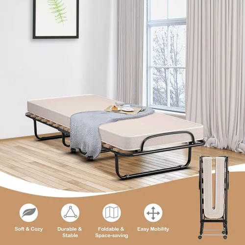 Vista 2 de GOFLAME Cama plegable plegable con colchón de espuma viscoelástica suave, tamaño cuna portátil con marco de metal para adultos y cama de invitados
