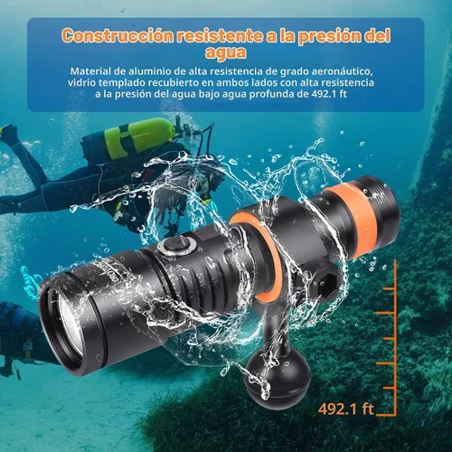 Vista 5 de ORCATORCH D530V 1200 lúmenes luz de video subacuática, haz súper ancho de 120°, 2 modos con indicador de batería, rótula ZJ18, IP68 impermeable Luz