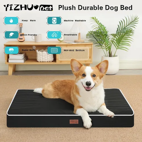 Vista 2 de Colchonetas de Cama para Perros Medianos - Cama Ortopédica para Perros con Espuma Gruesa tipo Huevo para Jaula, Funda Extraíble Lavable, Base Negro