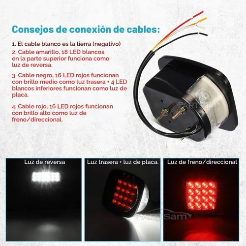 Vista 5 de Partsam 2 unids universal ahumado cuadrado combinación 38 luces LED traseras de señal con luces de placa de licencia, camiones de cama plana, freno