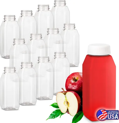 Vista 14 de 8 Oz. Empty Clear PET botellas plásticas de jugo con tapa por MT Products - Set de 12 botellas y 12 tapas