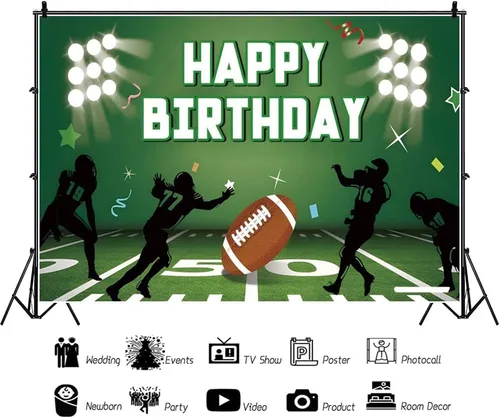 Vista 3 de Telón de fondo de fútbol americano de 5 x 3 pies, tema de fútbol americano para niños, decoración de fiesta de cumpleaños, telón de fondo de rugby