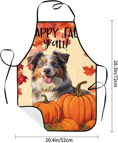 Vista 6 de nopicsn Happy Fall Y'all - Delantal de pastor australiano de arce con diseño de pumkin My Love Dog para cocinar con bolsillos, delantales divertidos