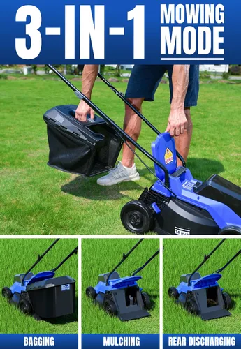 Vista 5 de Wild Badger Power Cortacésped inalámbrico de 40 V 14 ″ sin escobillas, 5,445 pies cuadrados/0.125 ac,1×4.0Ah batería y cargador rápido, altura de 5