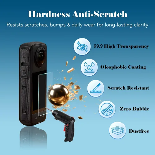 Vista 4 de Protector de pantalla para accesorios de aire Insta 360 X4, pantalla LCD de vidrio templado Insta360 X4, Ultra HD, dureza 9H, resistente a