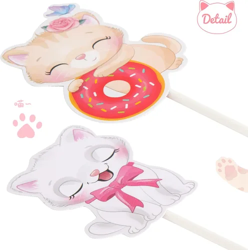 Vista 6 de 24 adornos para cupcakes de gato, miau, gatito, decoración de fiesta, lindos adornos para cupcakes de gatos de dibujos animados para gatitos, baby