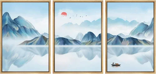 Vista 93 de NWT Lienzo enmarcado para pared, juego de arte en acuarela pastel, bosque de montaña oscura, naturaleza silvestre, ilustraciones de arte moderno